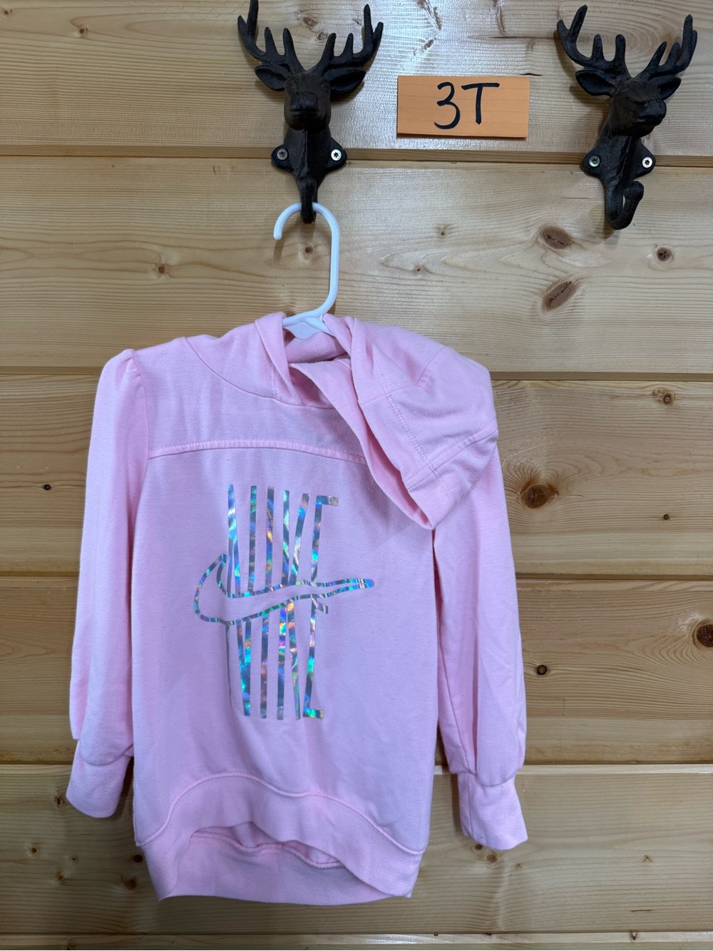 Nike Pink Toddler Hooded Pullover with Holographic Logo - 3T